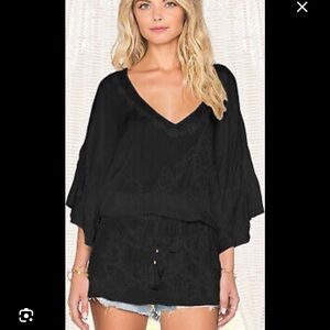 VIX PAULA HERMANNY Vintage Embroidered Women's Black V-Neck Swim Cover Large